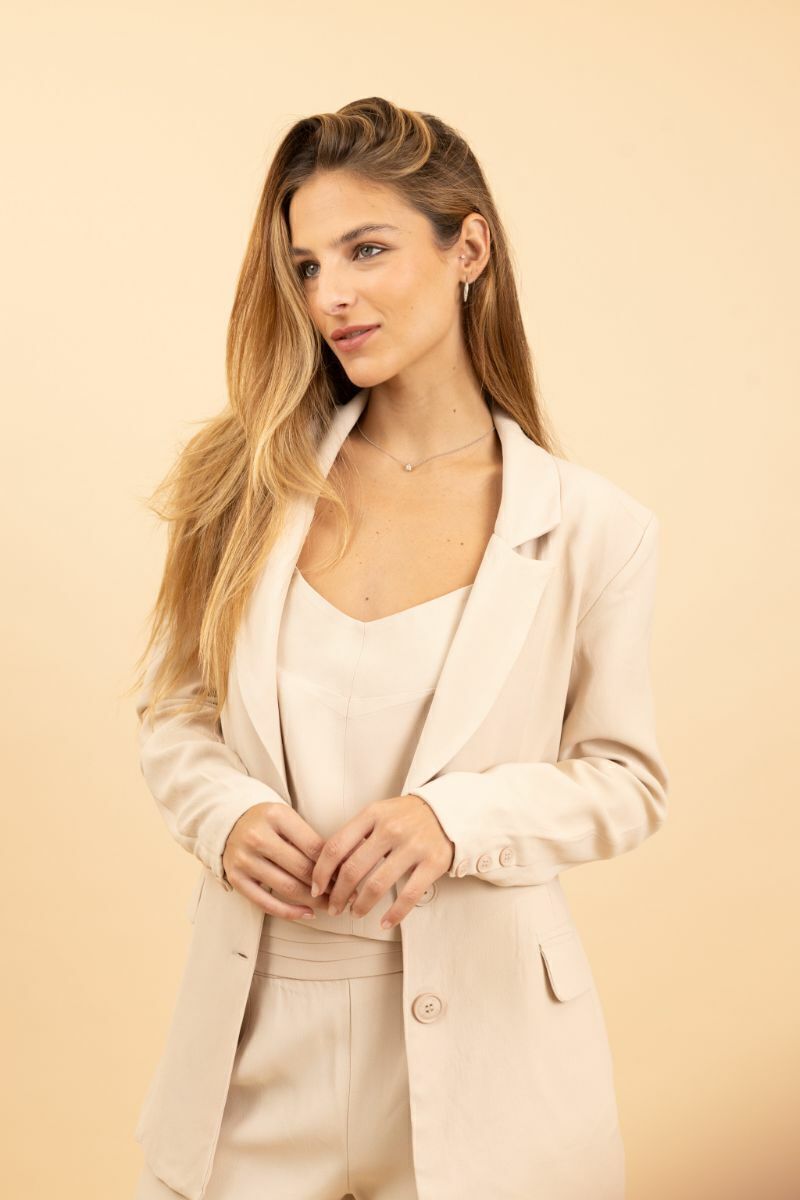 Blazer Longo de Alfaiataria Volterra - Bege Frappé