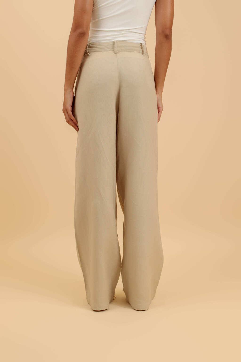 Calça Pantalona de Linho Viareggio - Biscotto