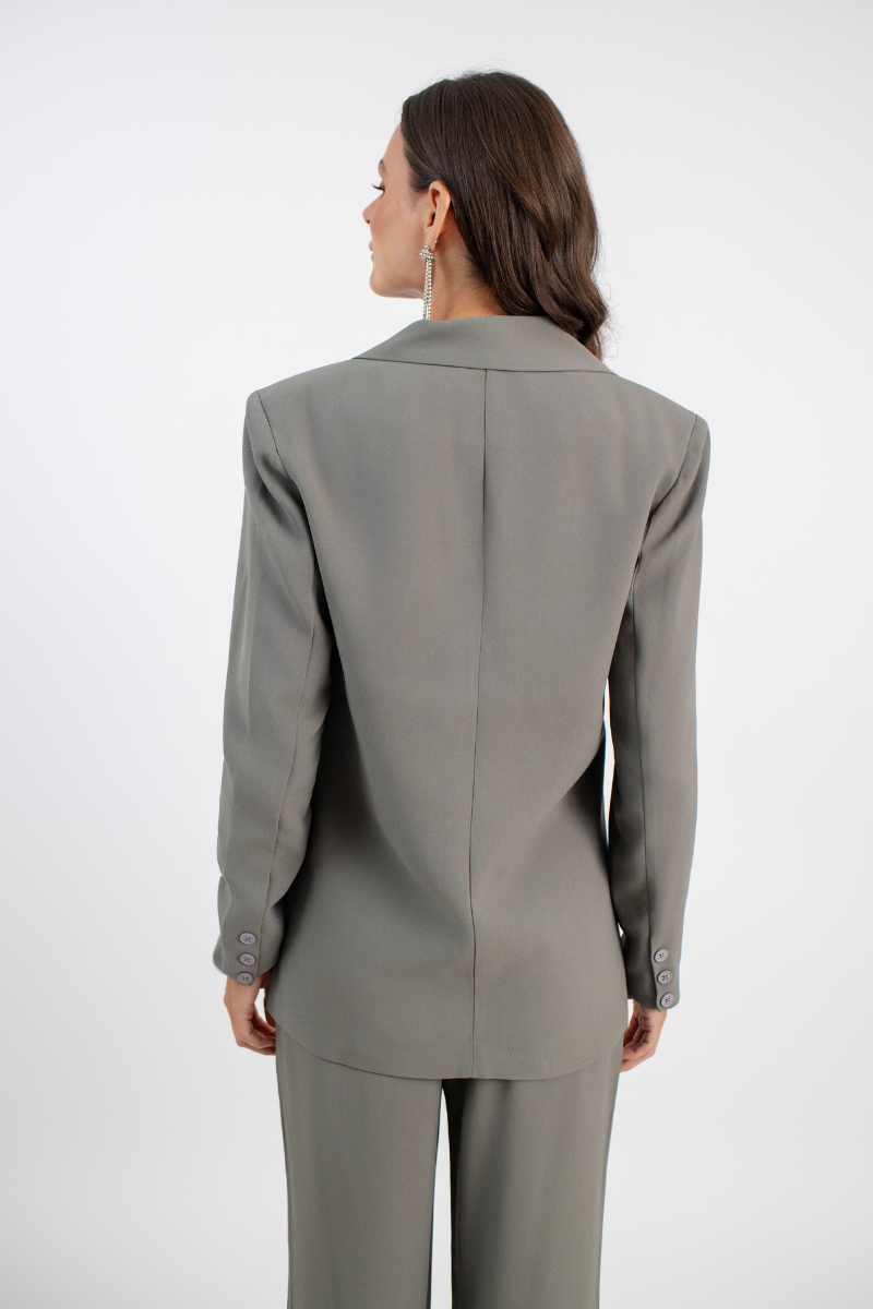 Blazer Longo de Alfaiataria Volterra Cinza Pane Rústico