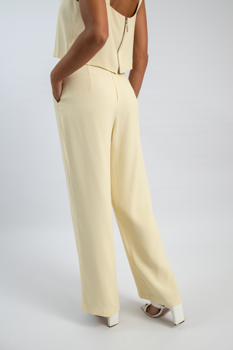 Calça Pantalona de Alfaiataria Vinci - Amarelo Vaniglia