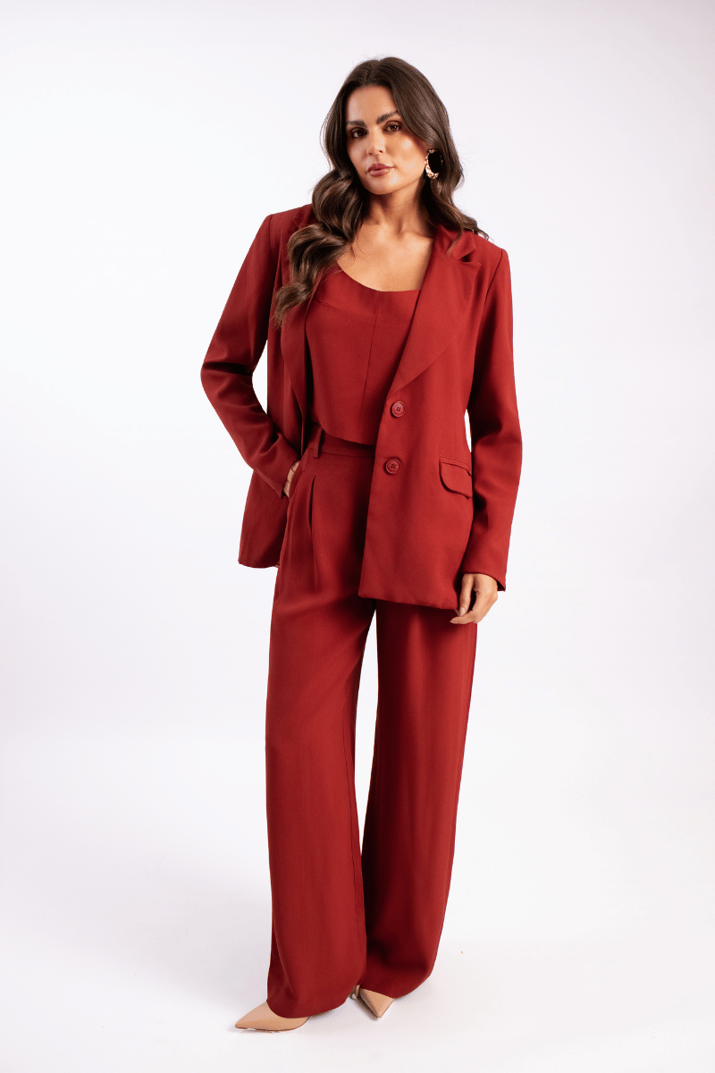 Blazer Longo de Alfaiataria Volterra Vermelho Frutti di Bosco