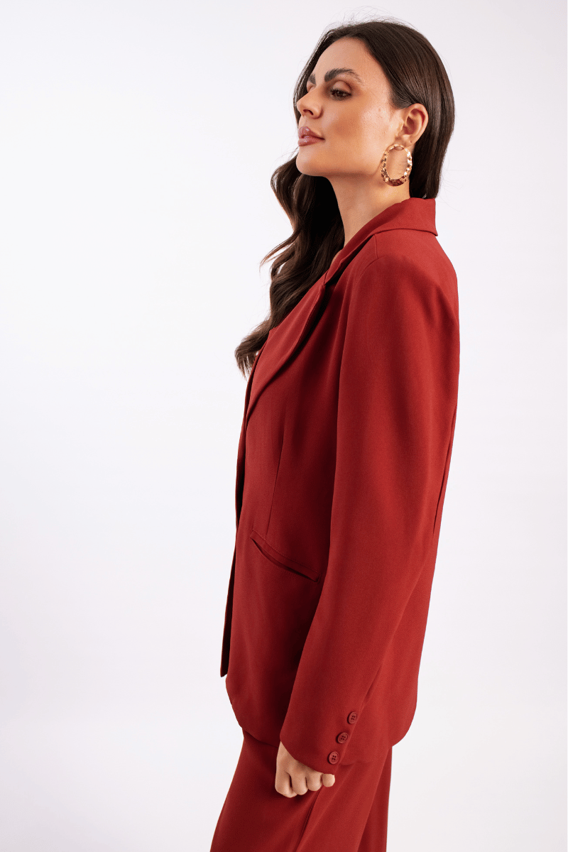 Blazer Longo de Alfaiataria Volterra Vermelho Frutti di Bosco