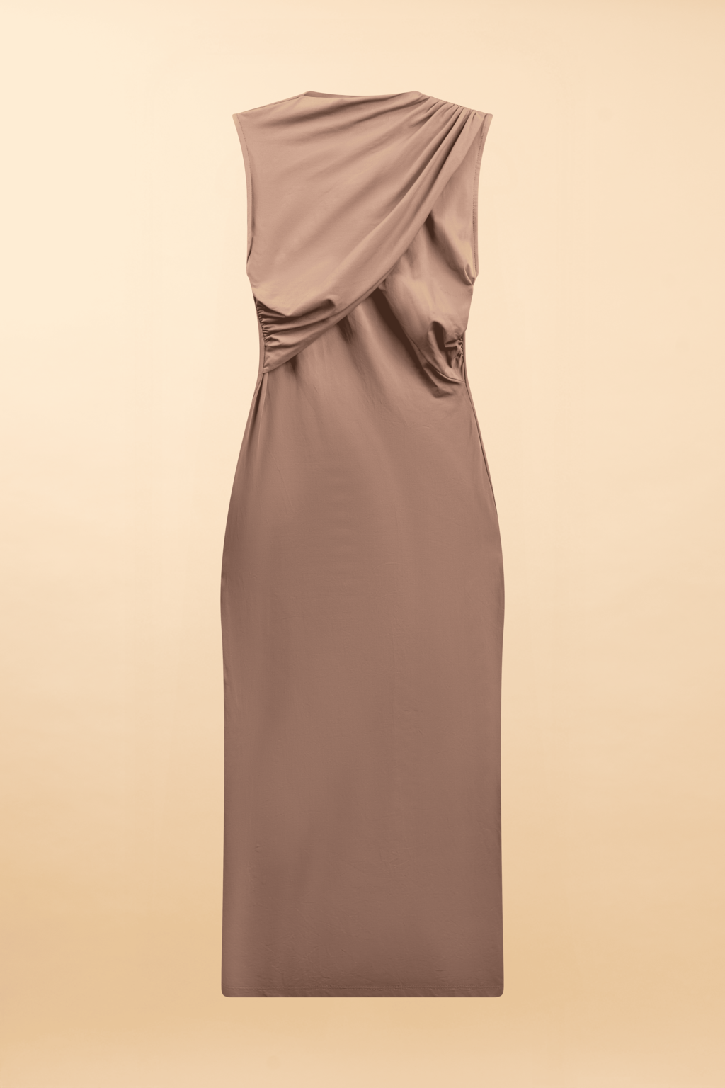 Vestido Midi Drapeado de Poliamida Montalcino - Marrom Mocha