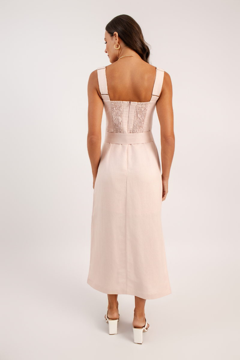 Vestido Midi de Linho Palermo Rosa Tutti Frutti