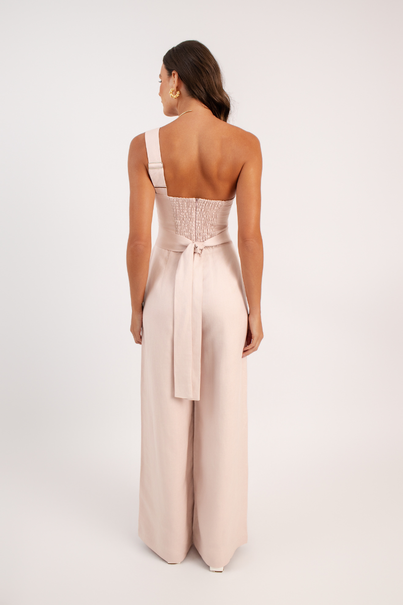 Macacão de Um Ombro Só de Linho Noto Rosa Tutti Frutti