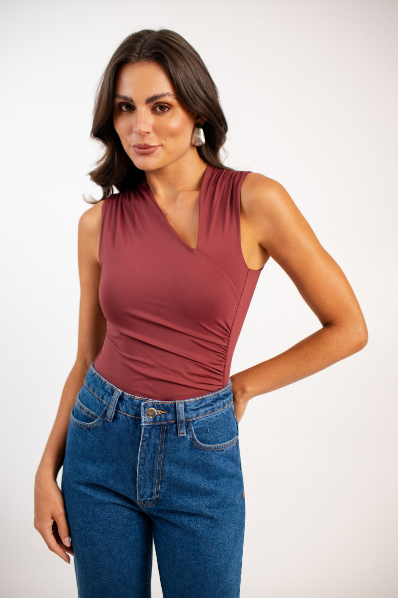 Body Drapeado de Poliamida Cortona - Vermelho Frutti di Bosco