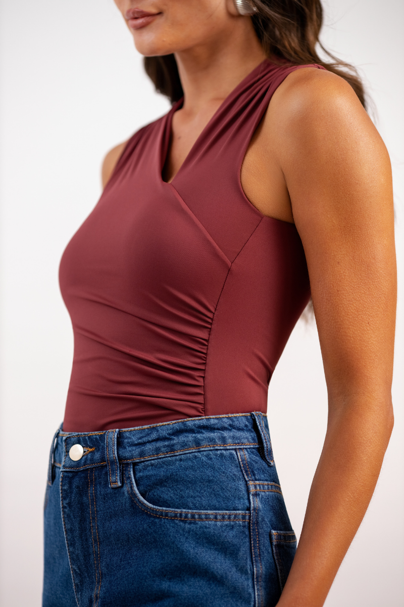Body Drapeado de Poliamida Cortona - Vermelho Frutti di Bosco