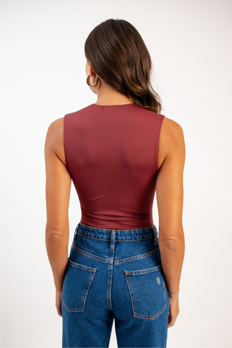 Body Drapeado de Poliamida Cortona - Vermelho Frutti di Bosco