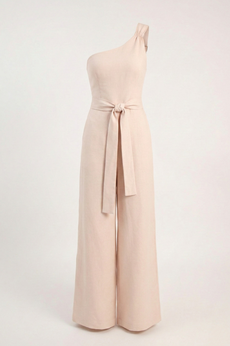 Macacão de Um Ombro Só de Linho Noto Rosa Tutti Frutti