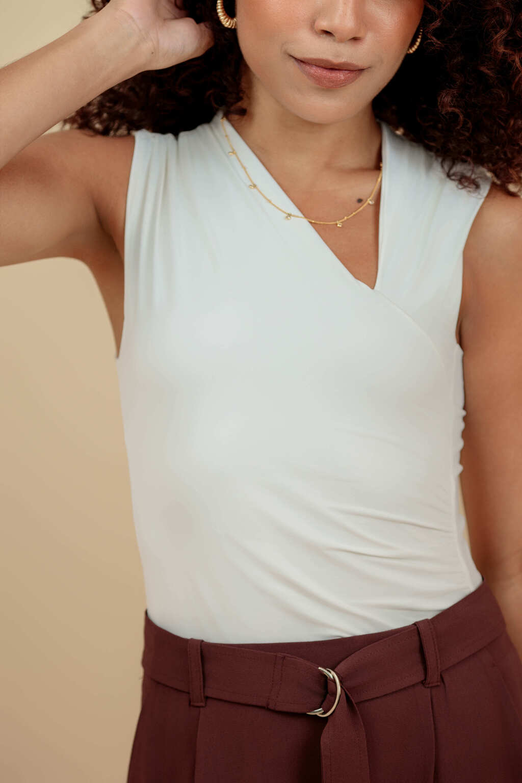 Body Drapeado de Poliamida Cortona - Off White