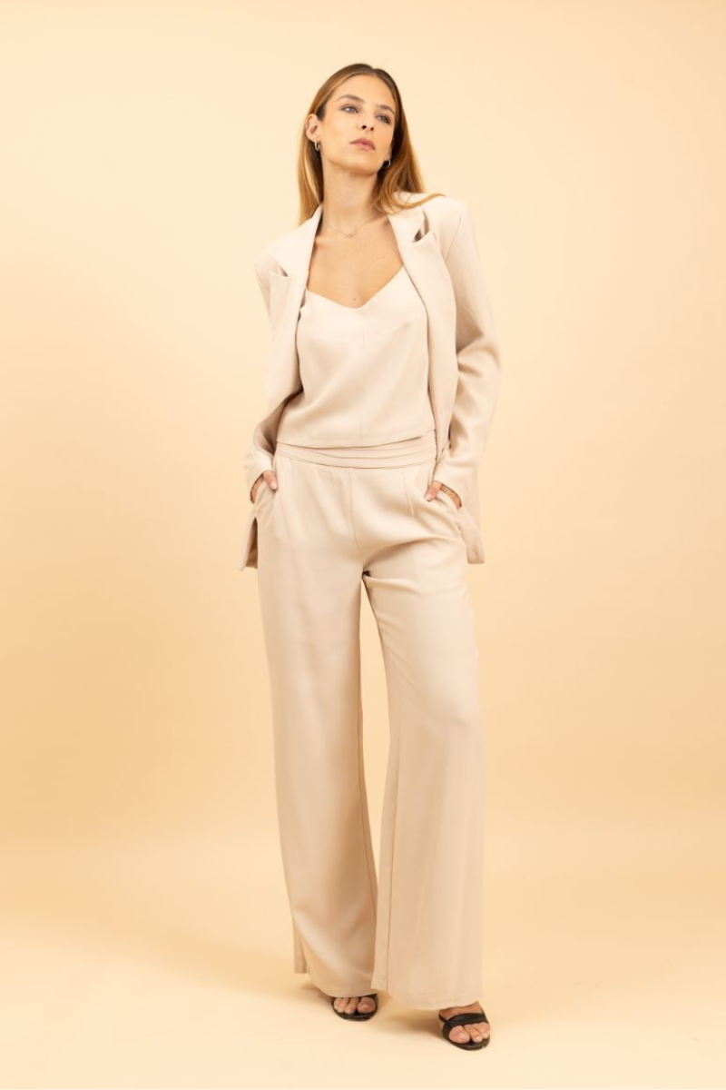 Calça Pantalona de Alfaiataria Vinci - Bege Frappé