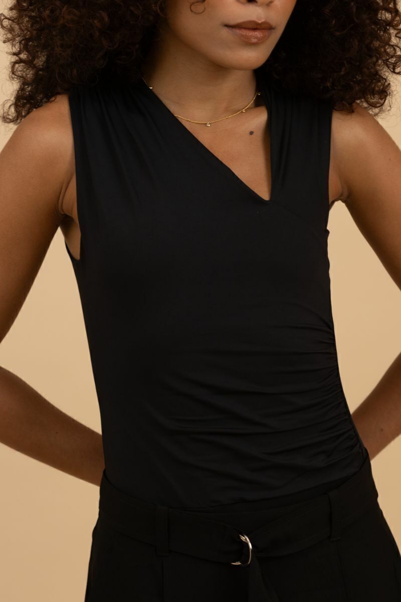Body Drapeado de Poliamida Cortona - Preto