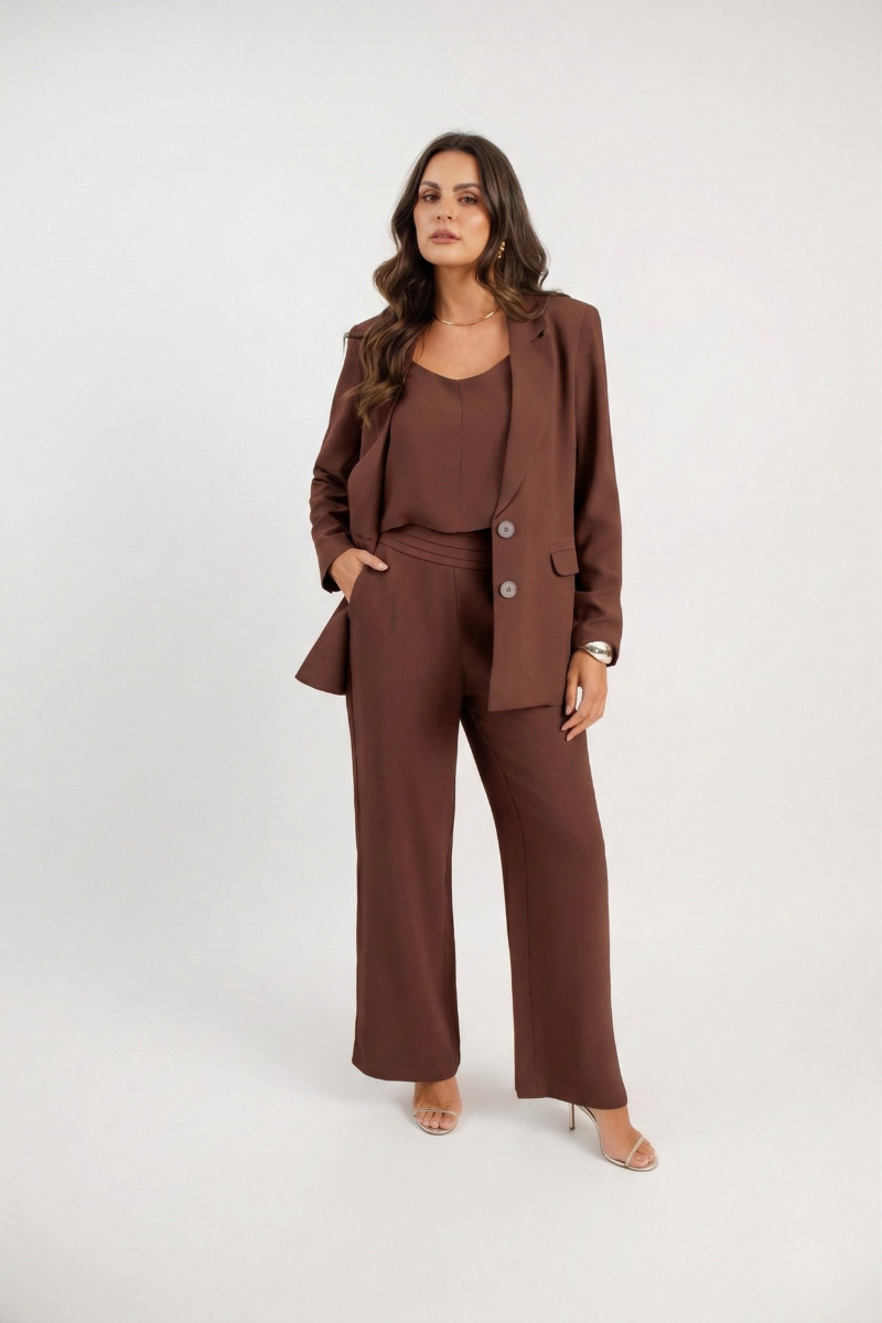 Calça Pantalona de Alfaiataria Vinci - Marrom Capuccino