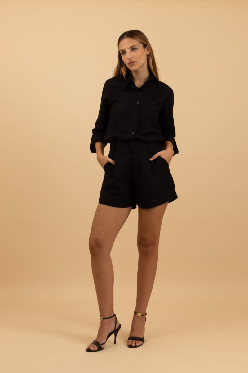 Short de Linho Fiorentino - Preto