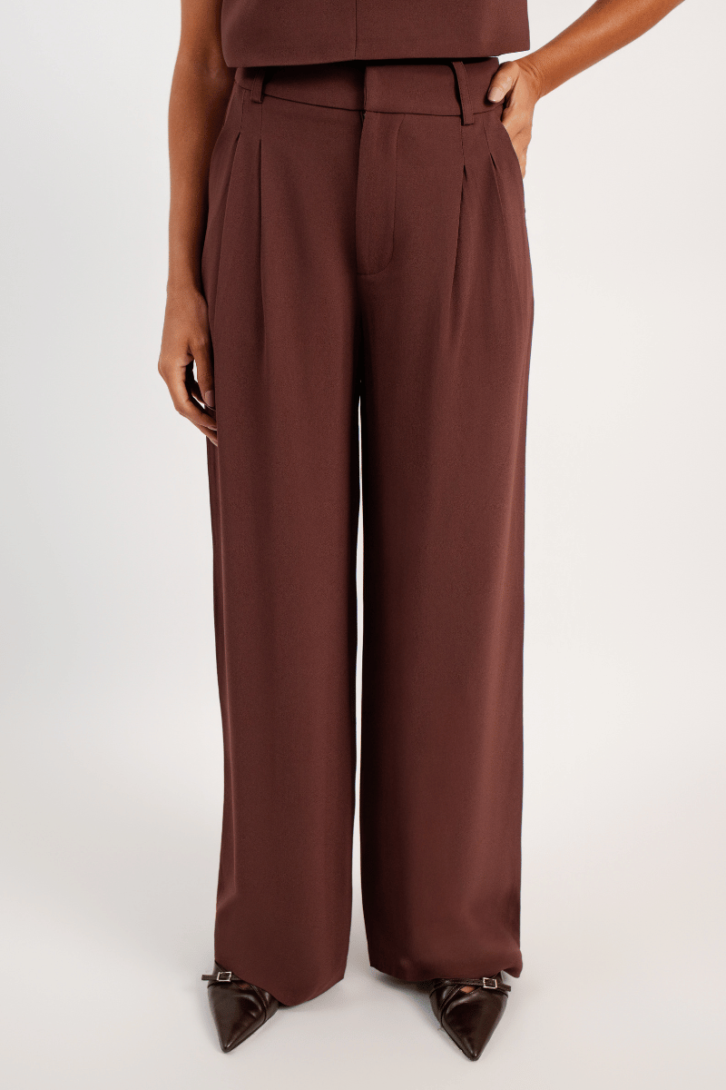 Calça Wideleg de Alfaiataria Etna - Marrom Capuccino