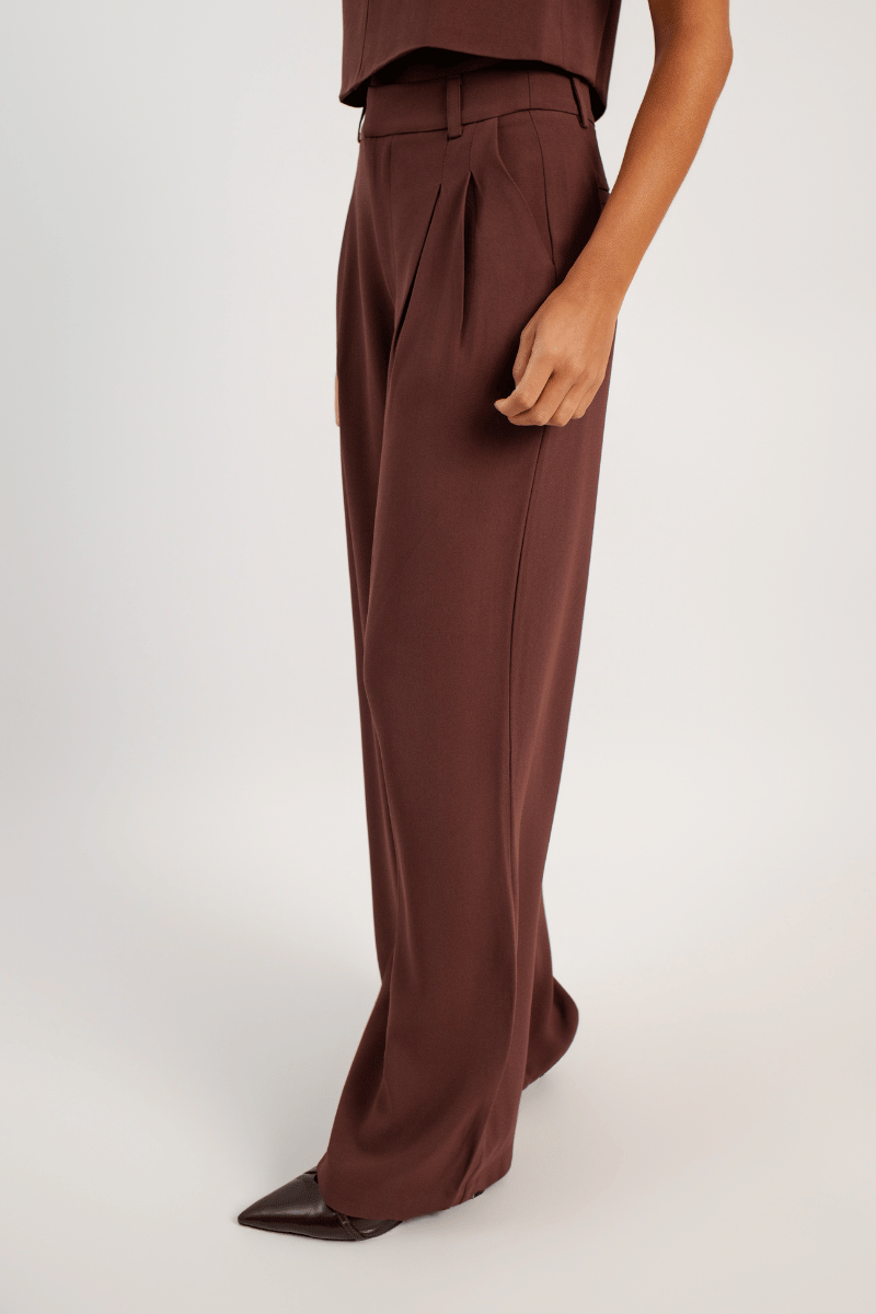 Calça Wideleg de Alfaiataria Etna - Marrom Capuccino