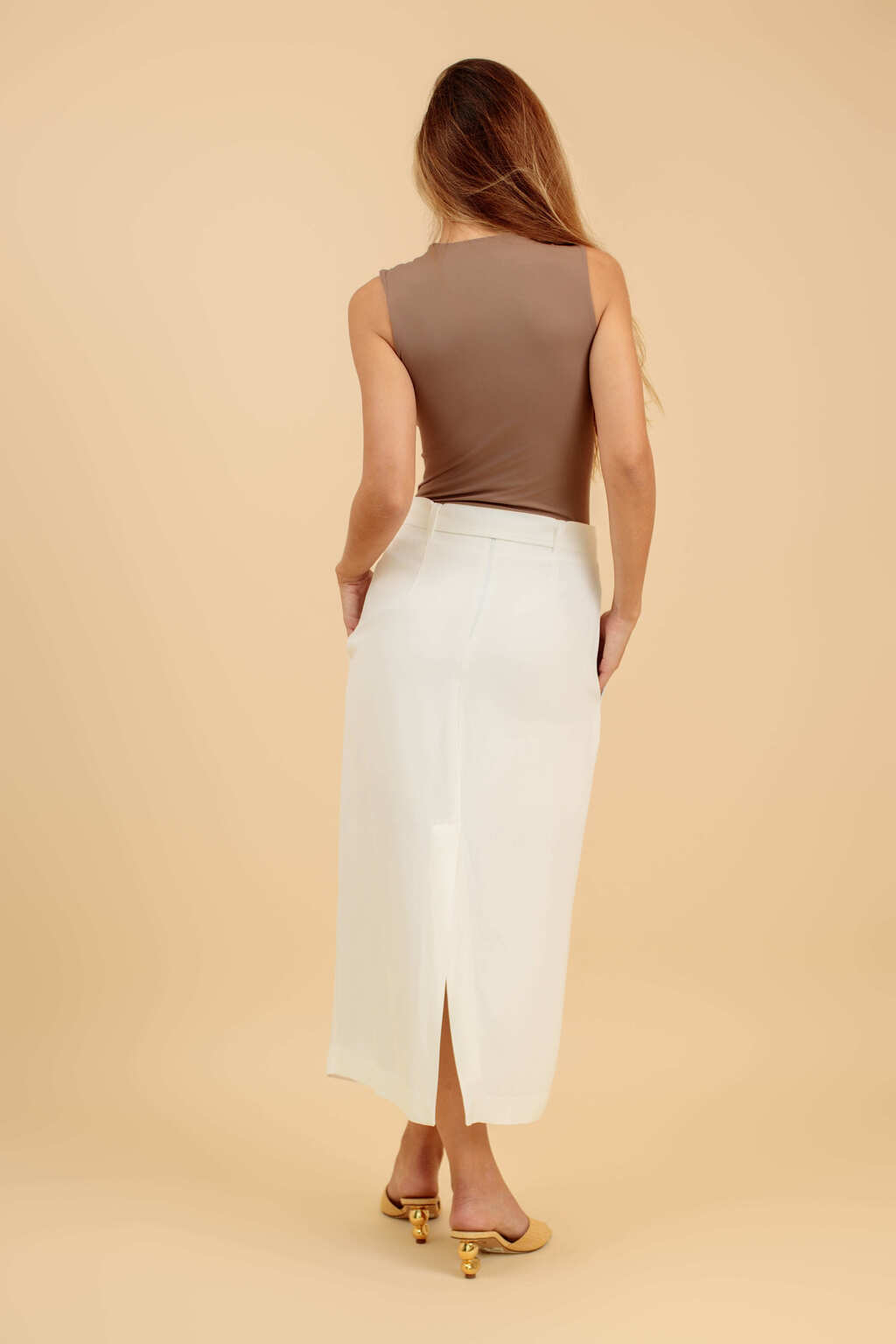 Body Drapeado de Poliamida Cortona - Marrom Mocha
