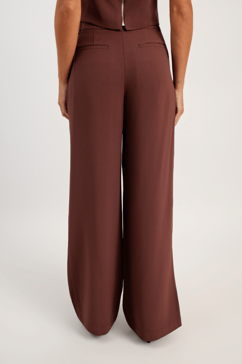 Calça Wideleg de Alfaiataria Etna - Marrom Capuccino