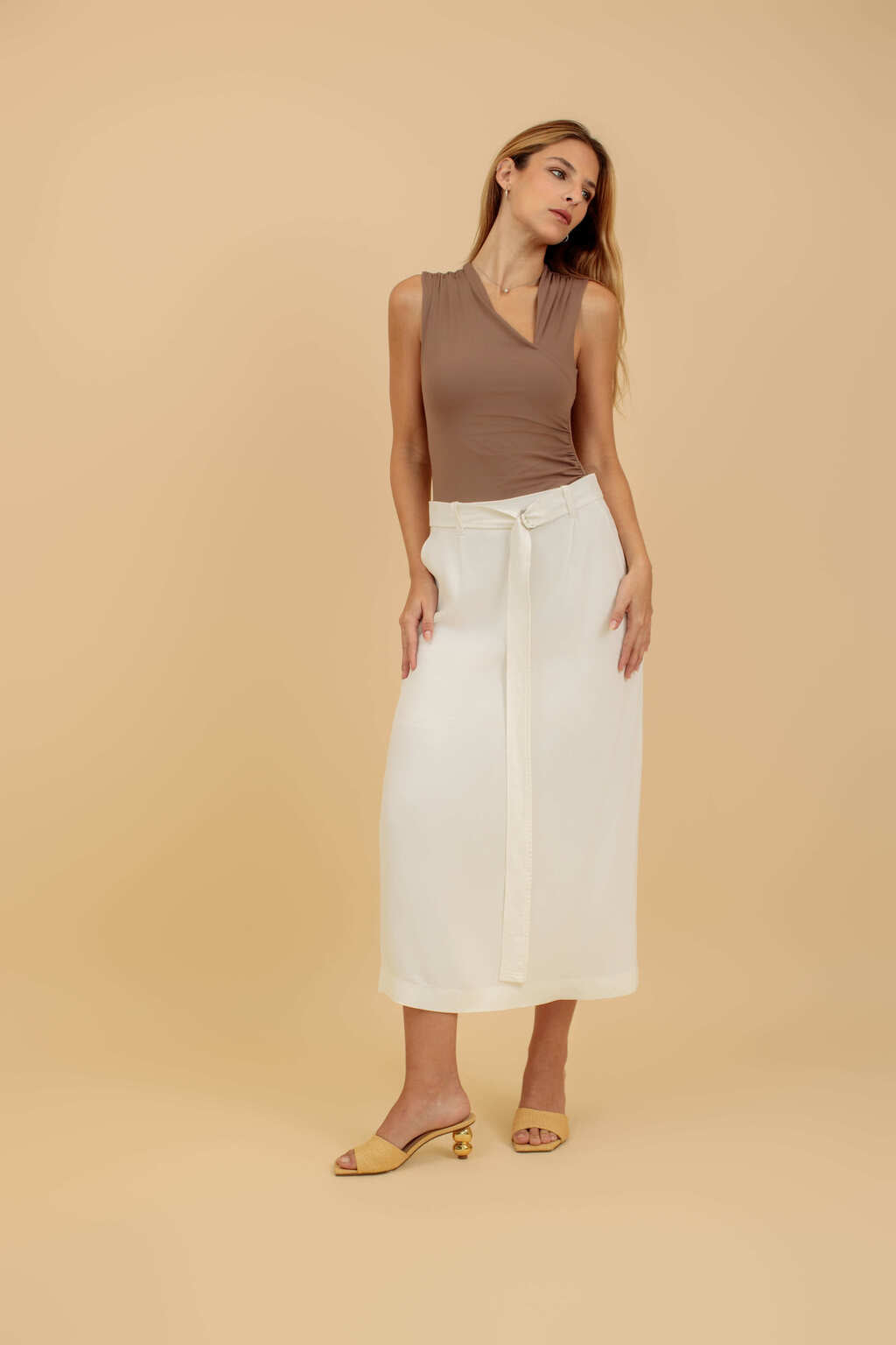 Saia Midi de Alfaiataria Livorno - Off White