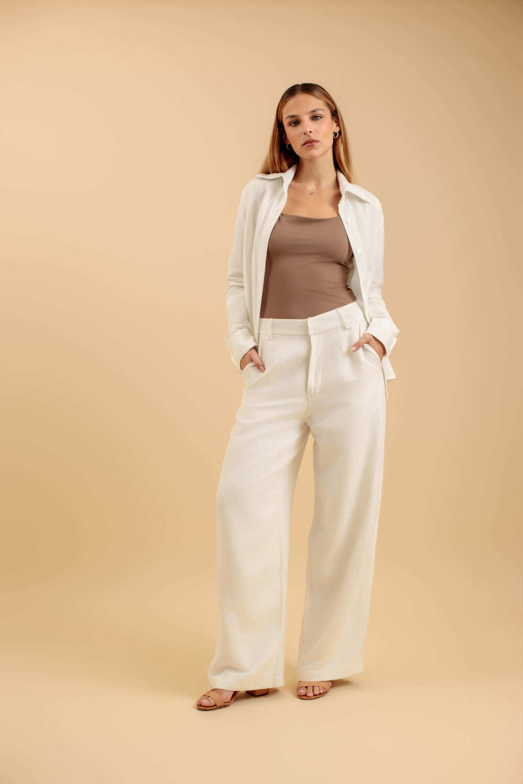Calça Pantalona de Linho Viareggio - Off White