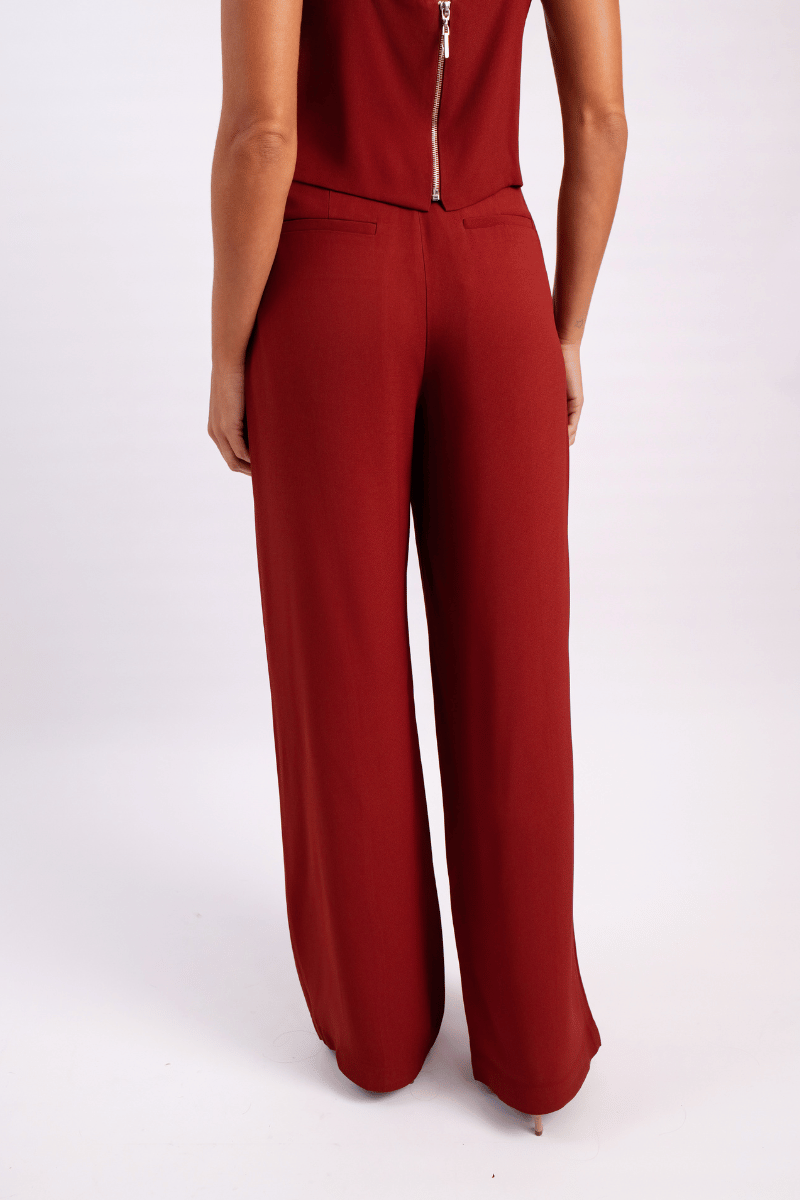 Calça Wideleg de Alfaiataria Etna - Vermelho Frutti di Bosco