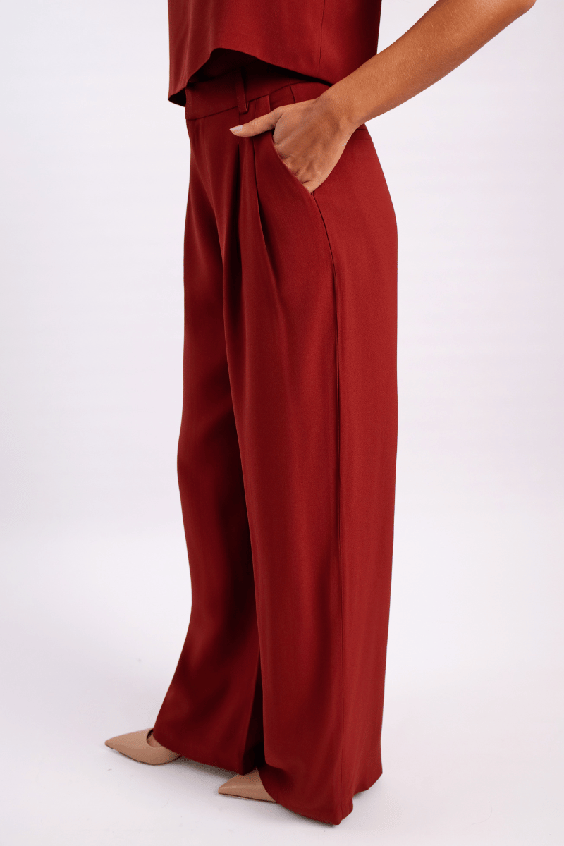 Calça Wideleg de Alfaiataria Etna - Vermelho Frutti di Bosco