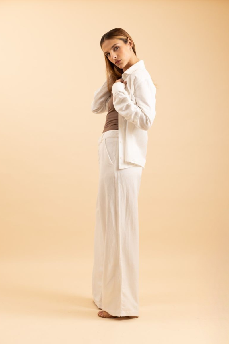 Calça Pantalona de Linho Viareggio - Off White
