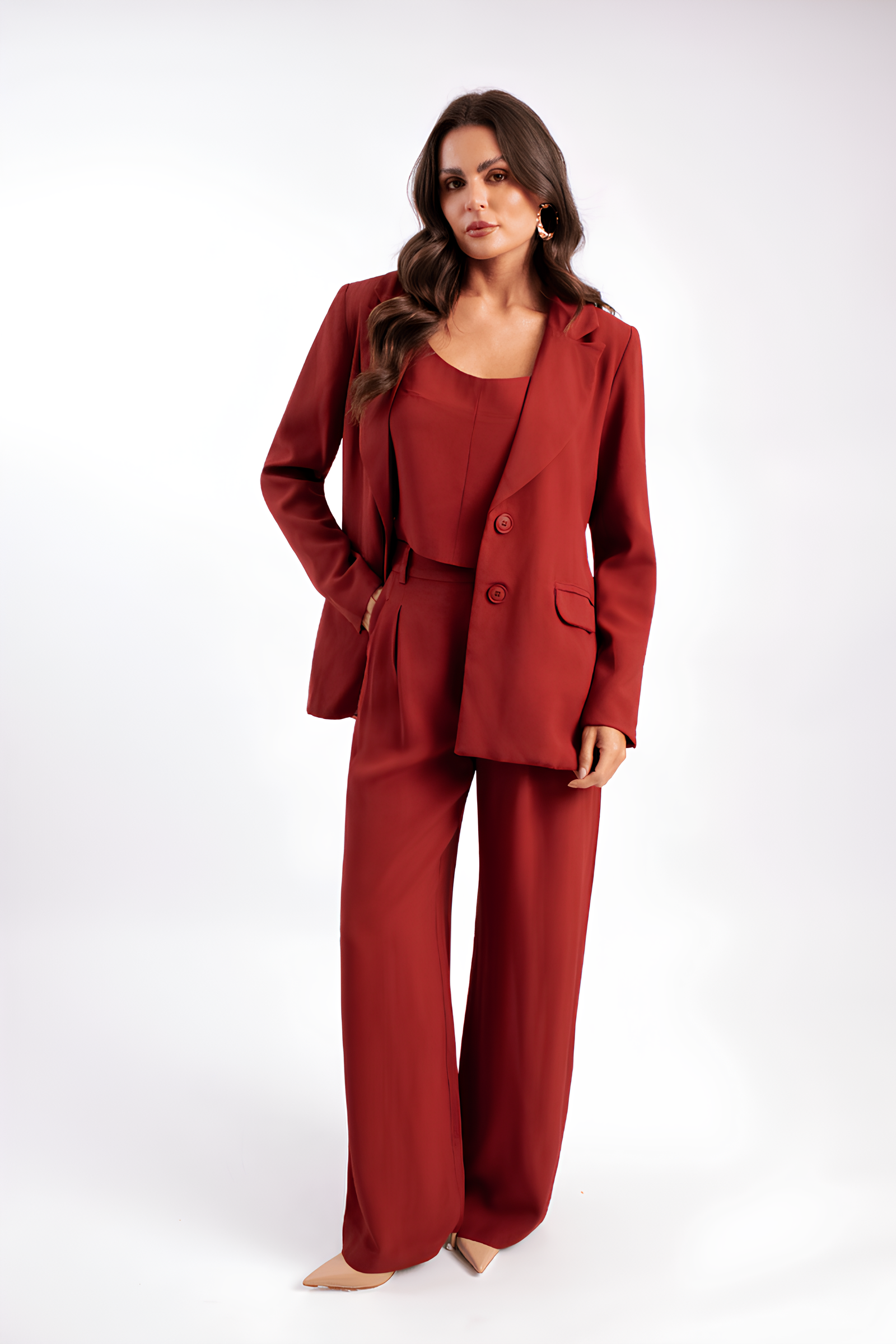 Calça Wideleg de Alfaiataria Etna - Vermelho Frutti di Bosco
