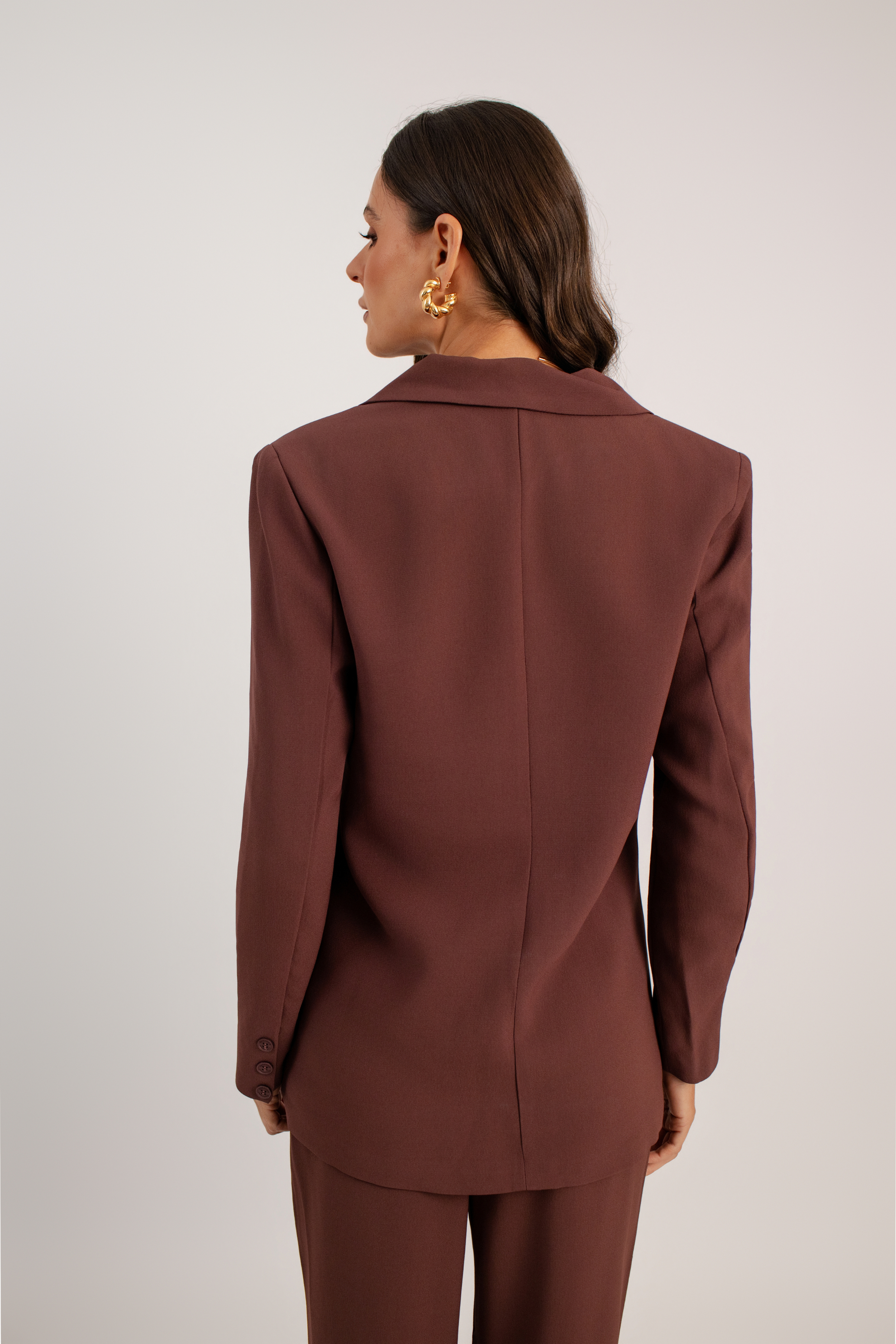 Blazer Longo de Alfaiataria Volterra - Marrom Capuccino