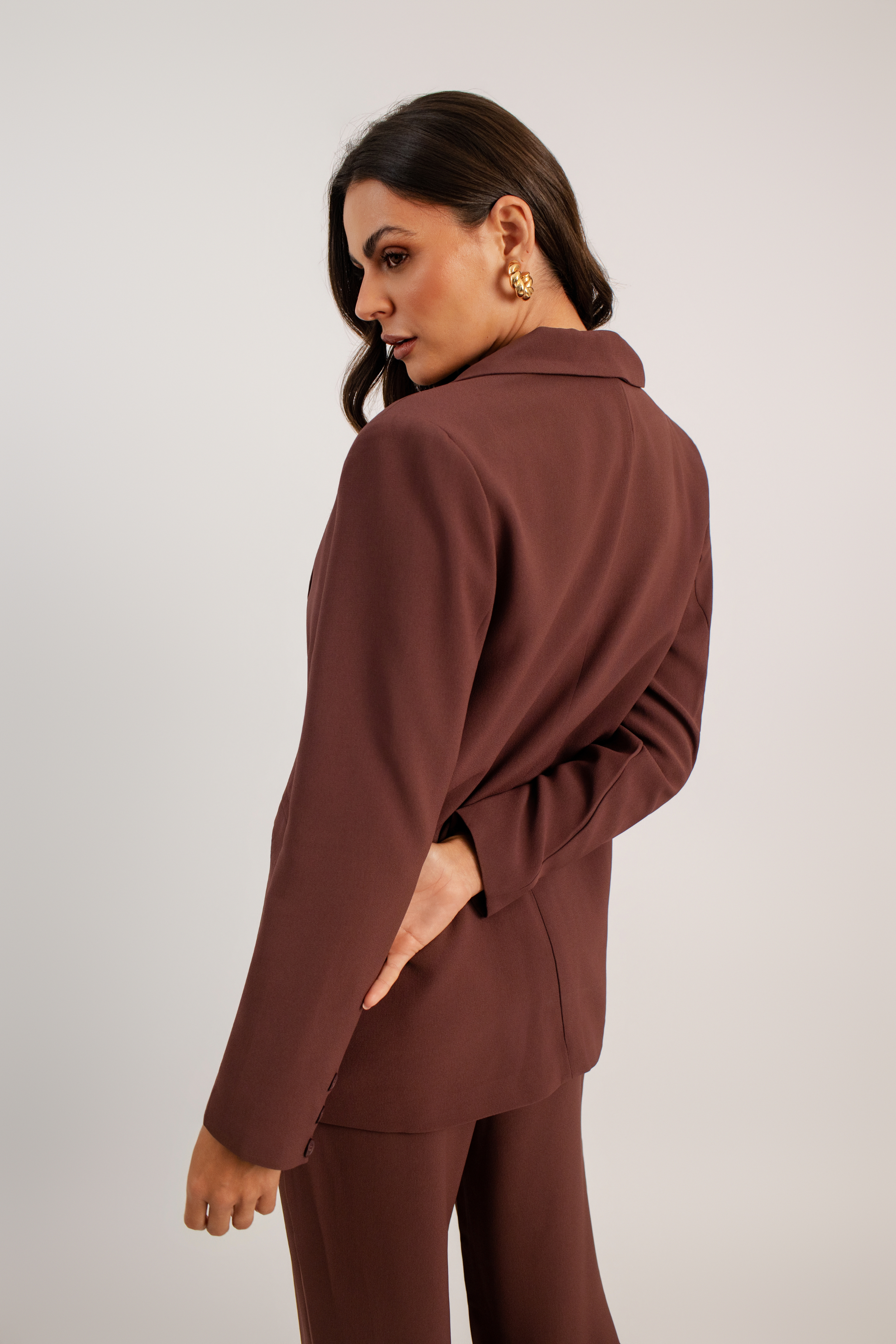 Blazer Longo de Alfaiataria Volterra - Marrom Capuccino