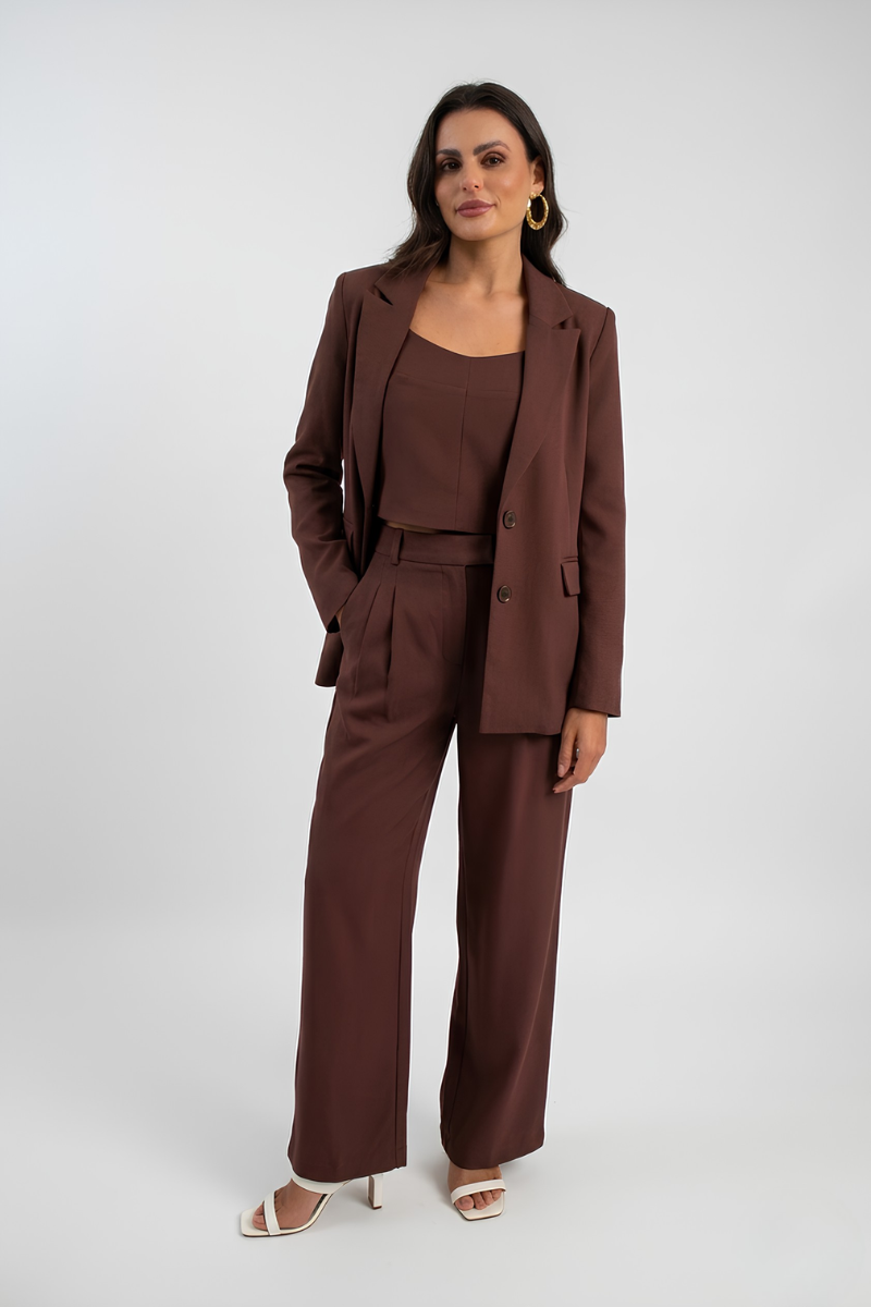 Calça Wideleg de Alfaiataria Etna - Marrom Capuccino