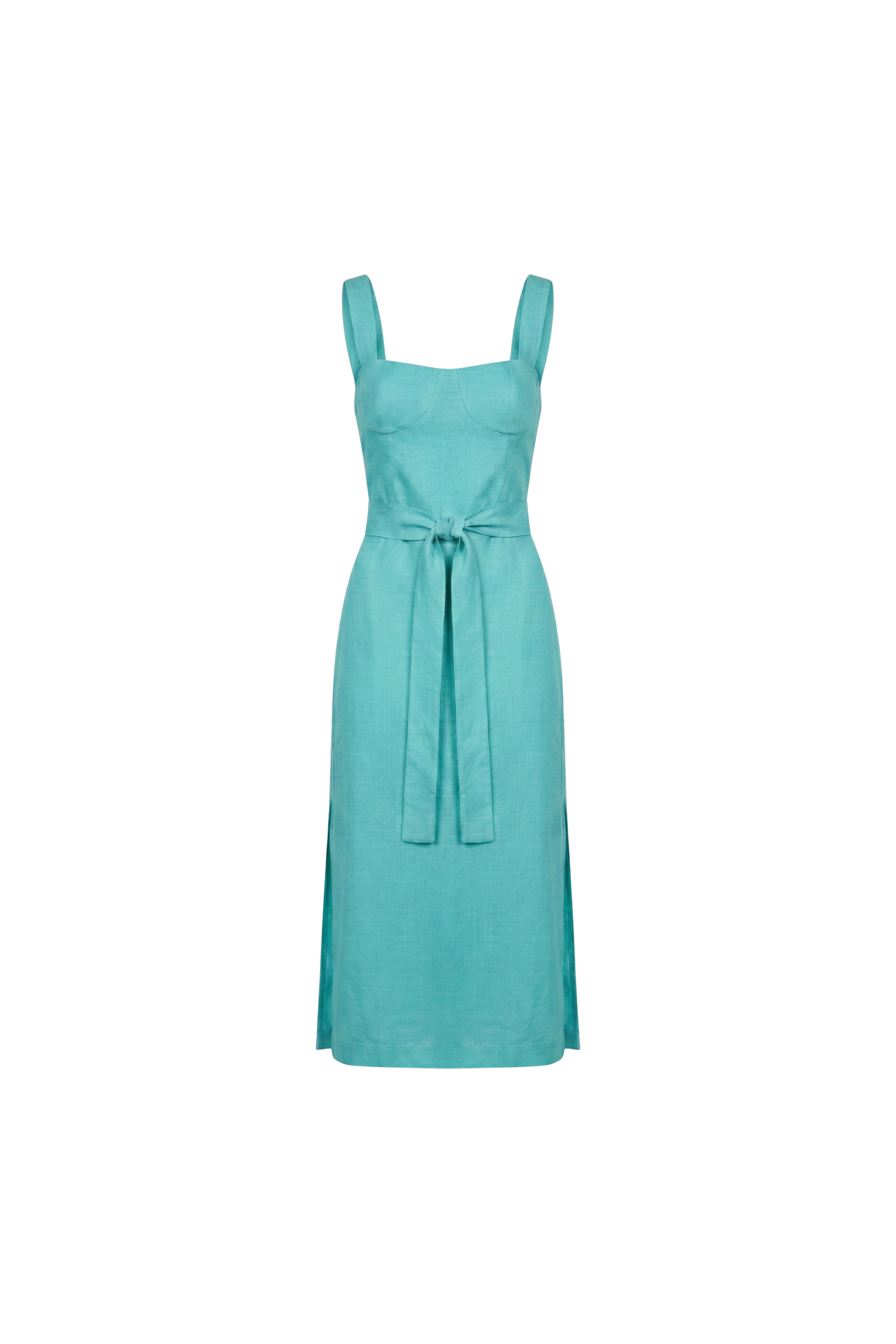 Vestido Midi de Linho Palermo Verde Acqua