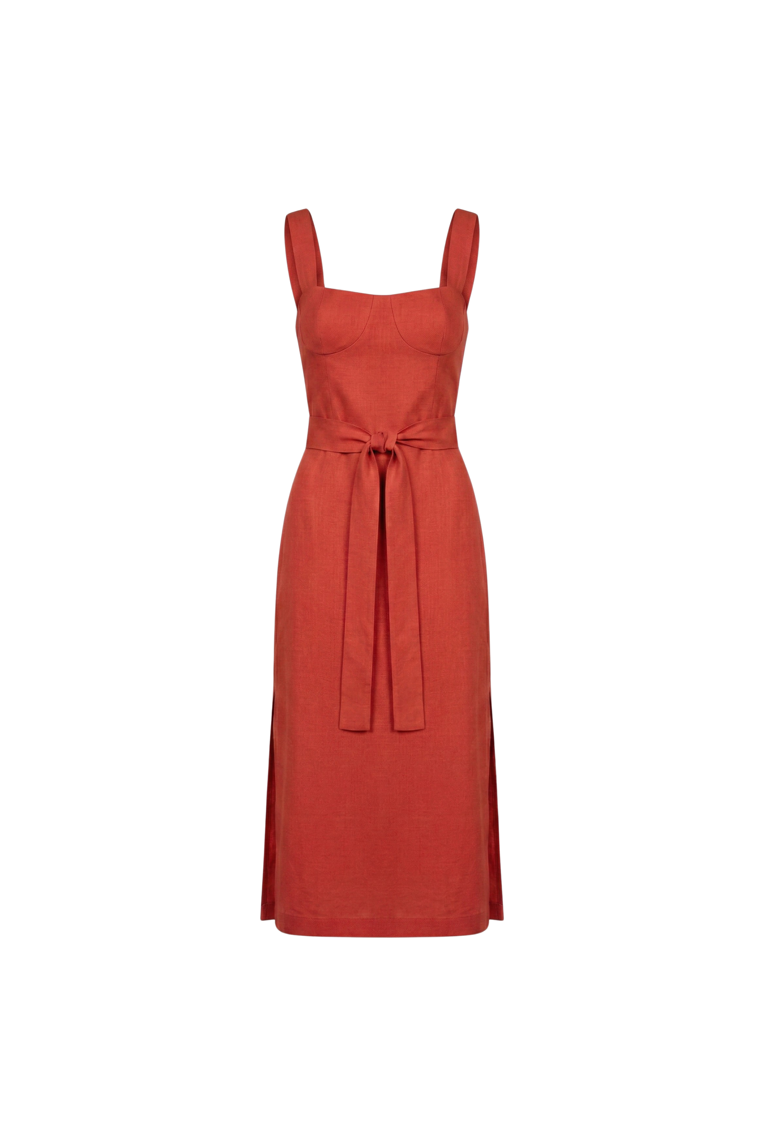 Vestido Midi de Linho Palermo Vermelho Fragola