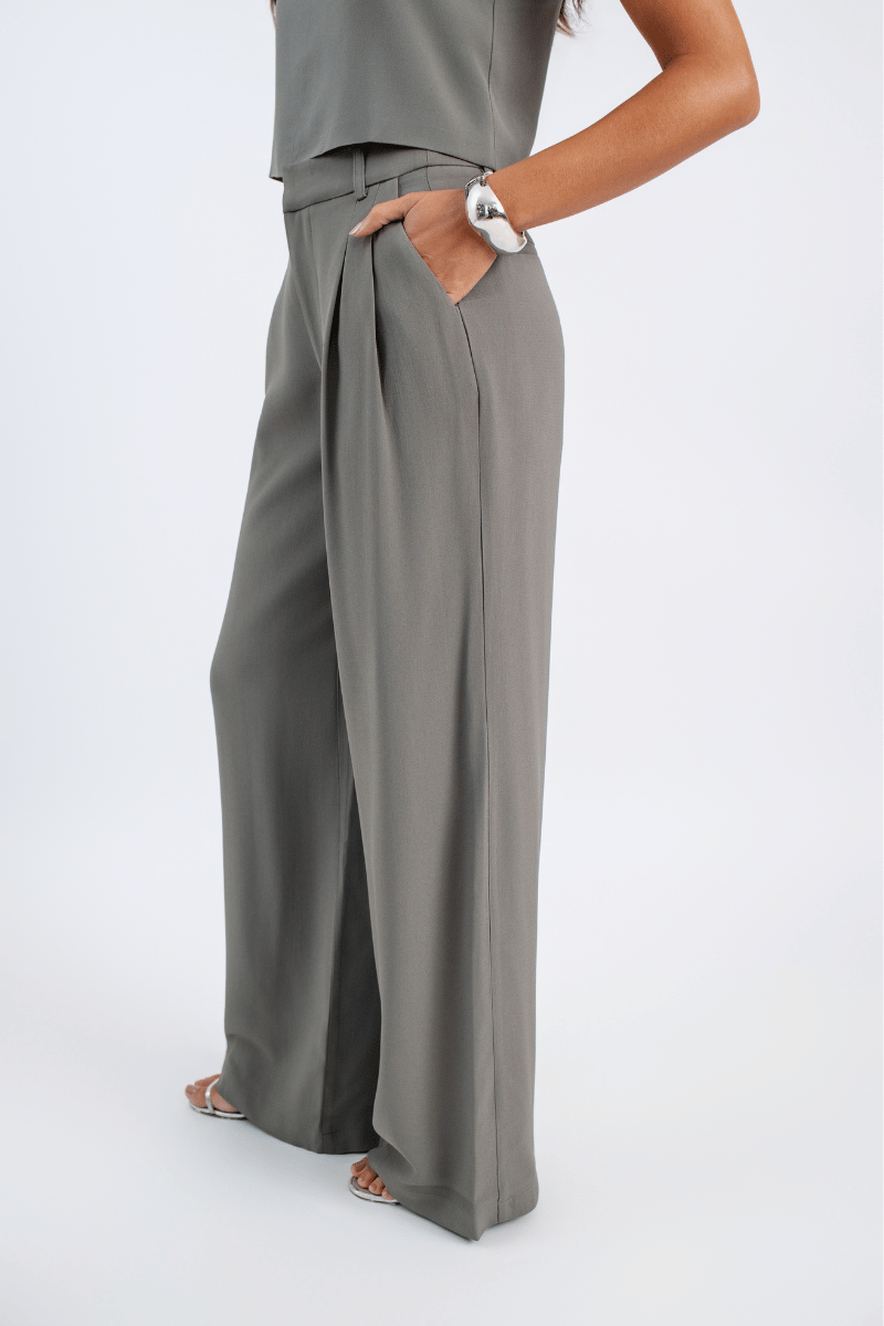 Calça Wideleg de Alfaiataria Etna - Cinza Pane Rústico