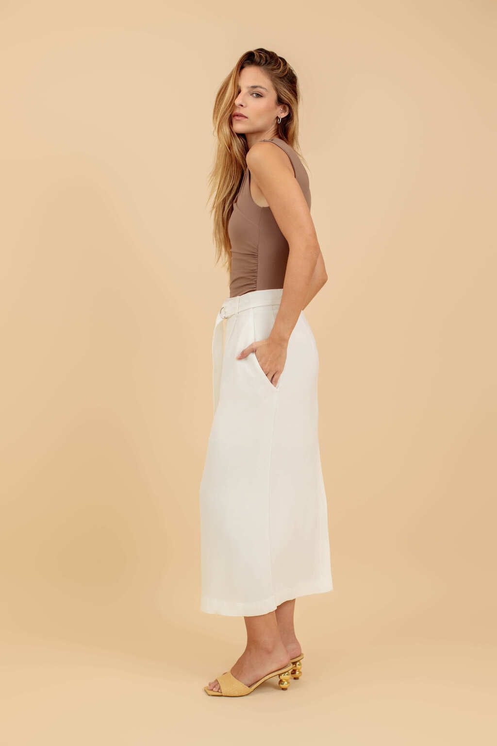 Body Drapeado de Poliamida Cortona - Marrom Mocha