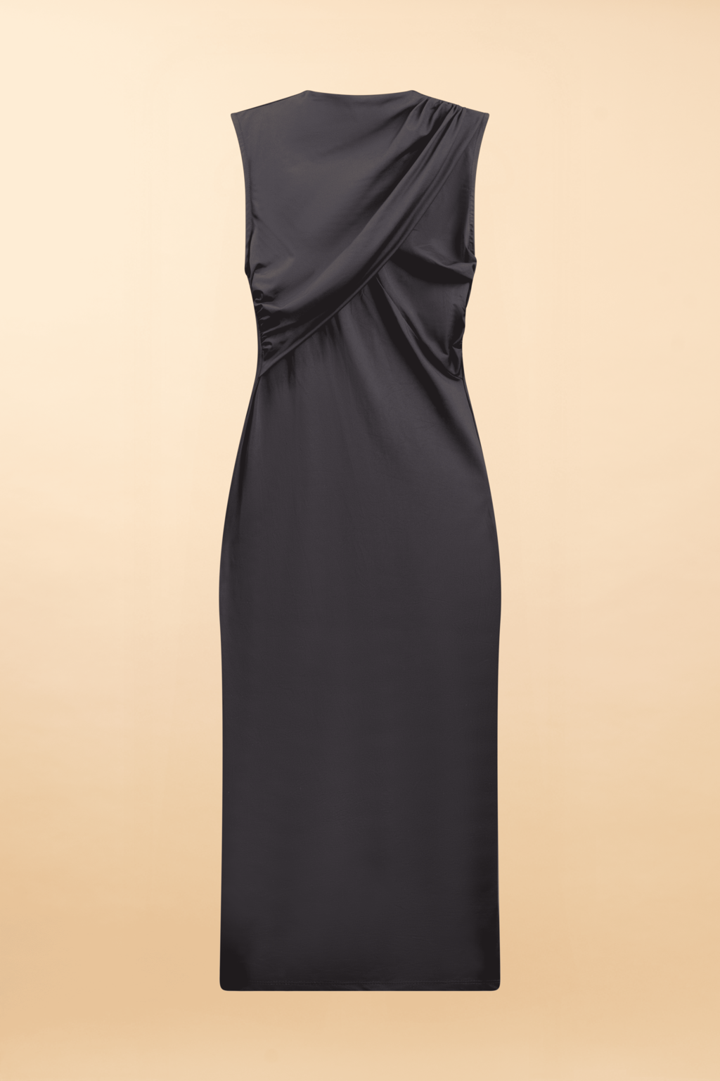 Vestido Midi Drapeado de Poliamida Montalcino - Preto
