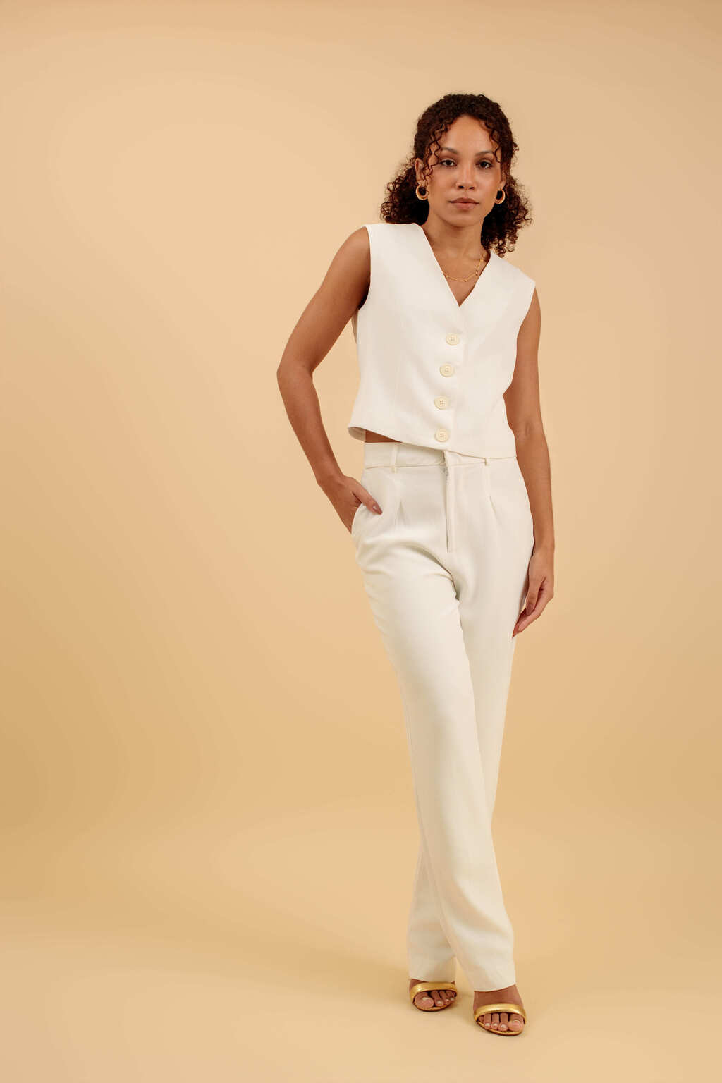 Calça Reta de Alfaiataria Florence - Off White